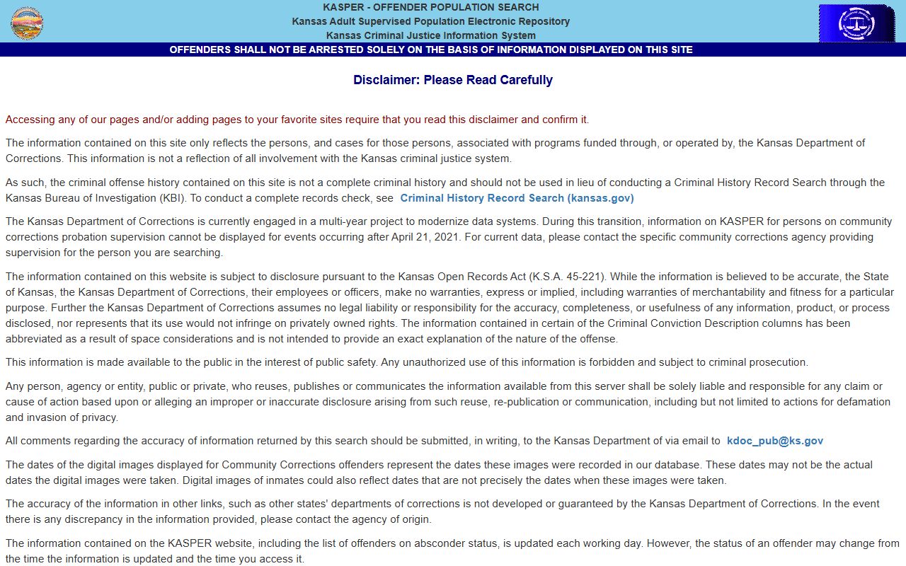 Russell County court charge records KASPER disclaimer source