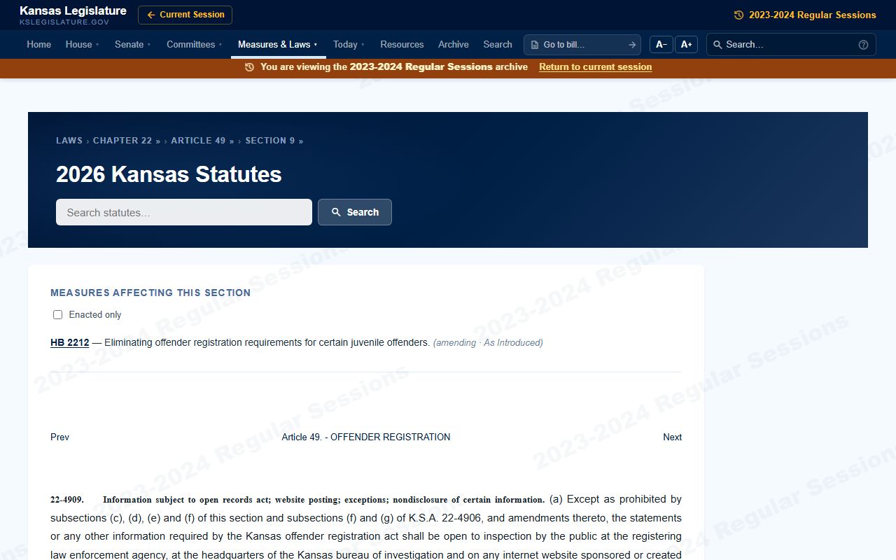 Russell County criminal court records Kansas registered offender statute