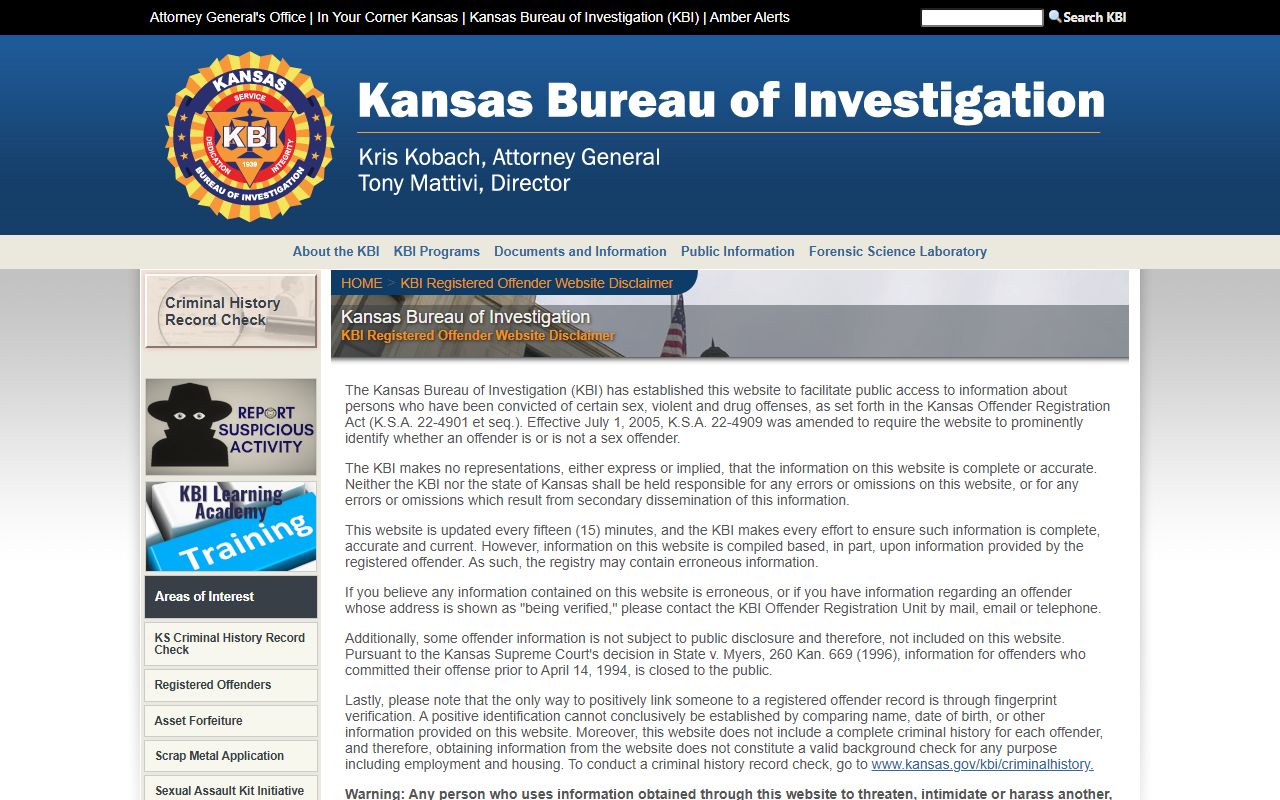 Russell County criminal court records KBI registered offender registry