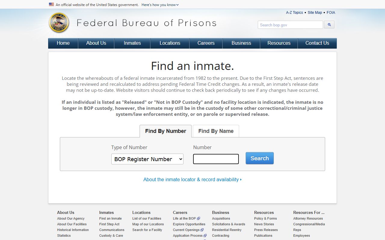 Russell County inmate records BOP locator source