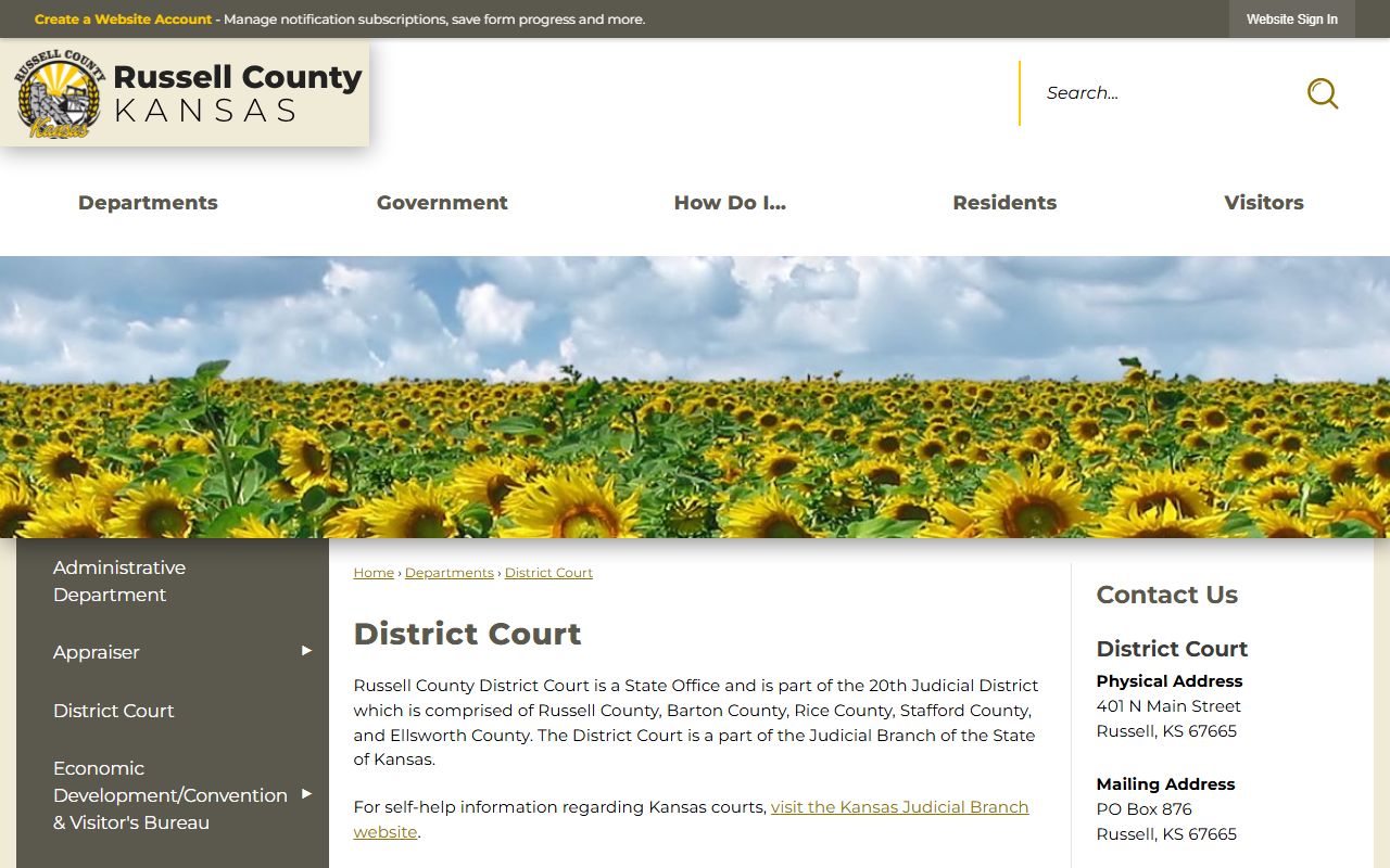 Russell County court records District Court contact page