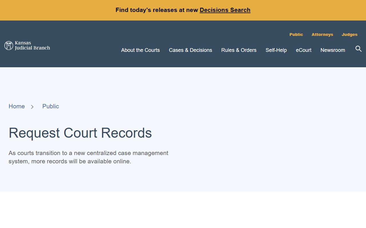 Russell County court records Kansas Judicial Branch request records page