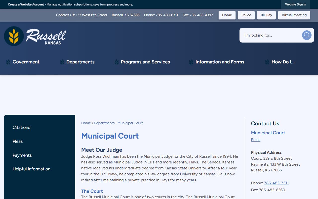 Russell County traffic court records from the Russell Municipal Court page